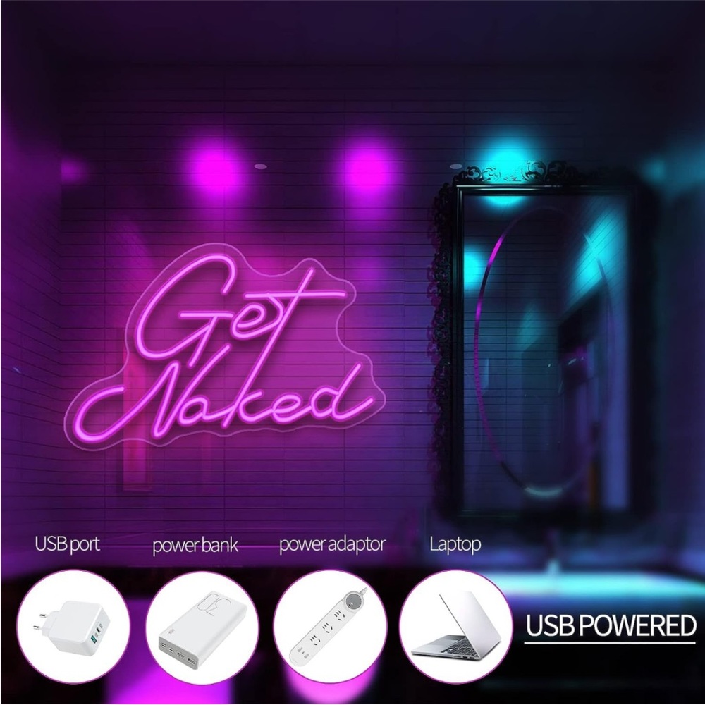 Trendy Get Naked Neon Pink Party Birthday Club Bathroom Wall Light Sexy Decor - Picture 4 of 8